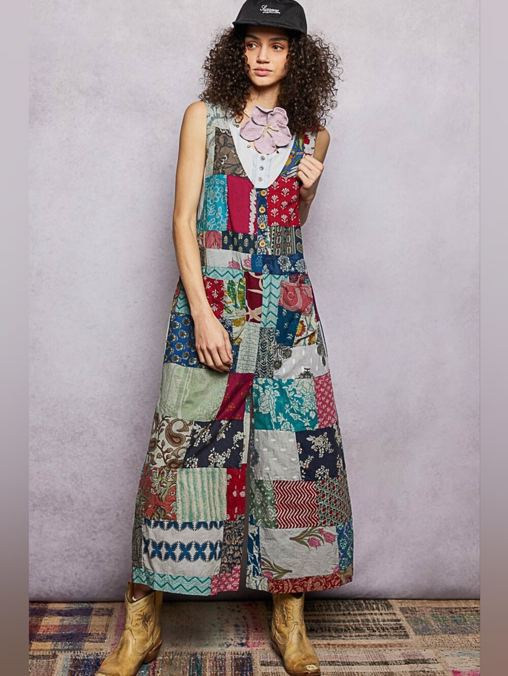 POL Sleeveless Patchwork Wide Leg Jumpsuit